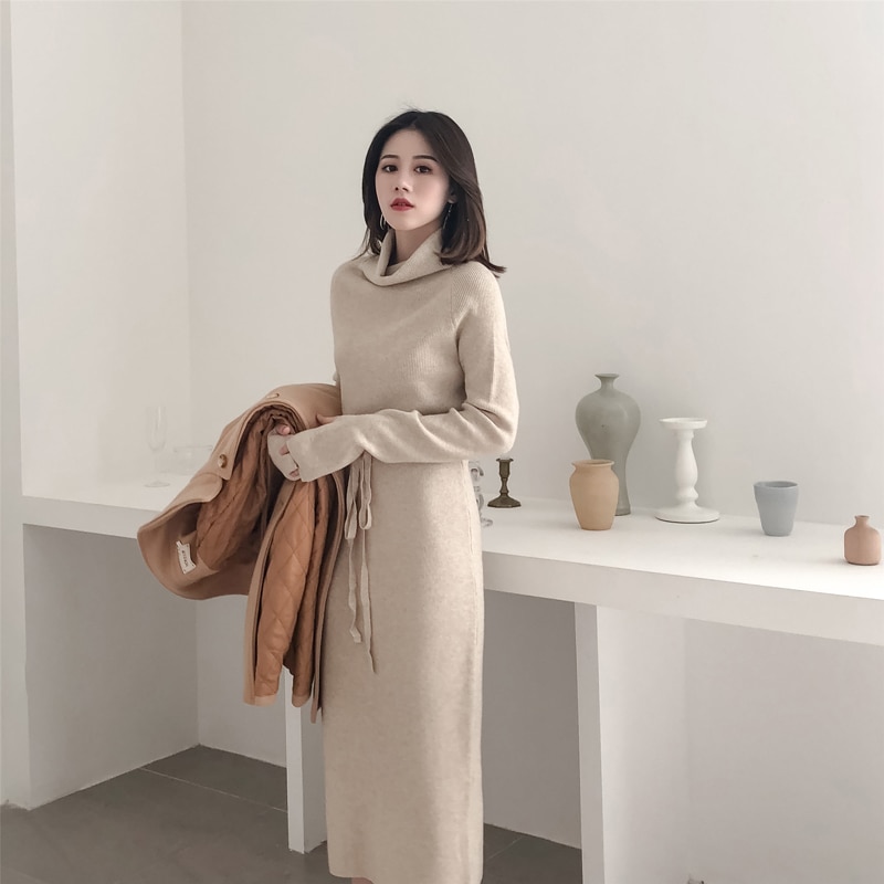 Soft Thick Turtleneck Sweater Dress for Women
