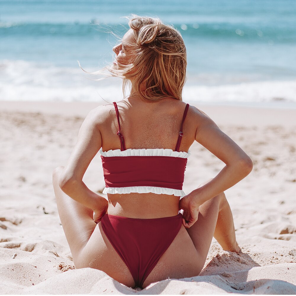 Black and Red Women's Bikini wiith Ruffles