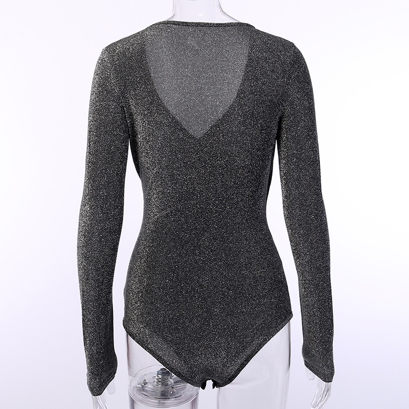 Sparkly Long Sleeve Bodysuit for Women Sexy