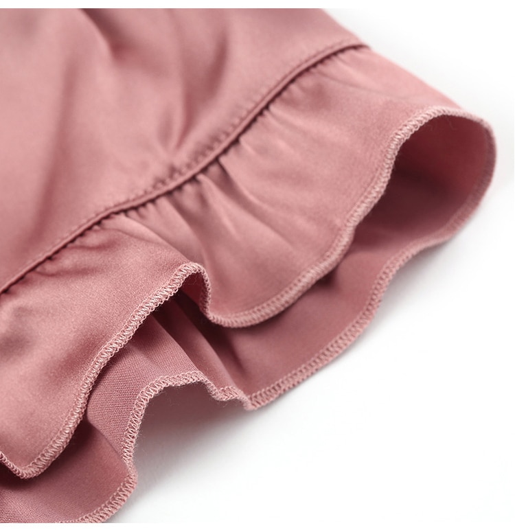 Women's Silk Ruffles Decorated Top and Shorts Pajama Set