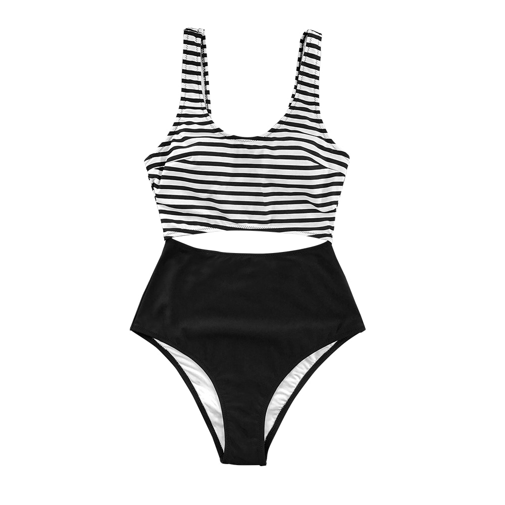 Striped Cut Out One-Piece Swimsuit for Women