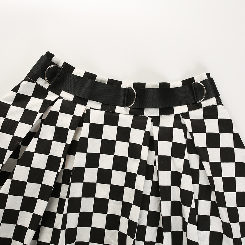Women's Pleated Checkerboard Mini Skirt