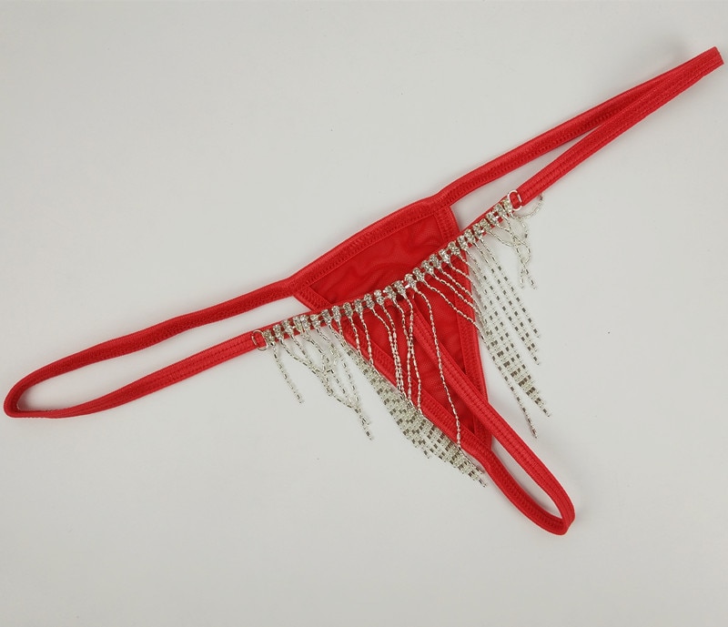 Women's Elastic Micro Thongs with Rhinestone