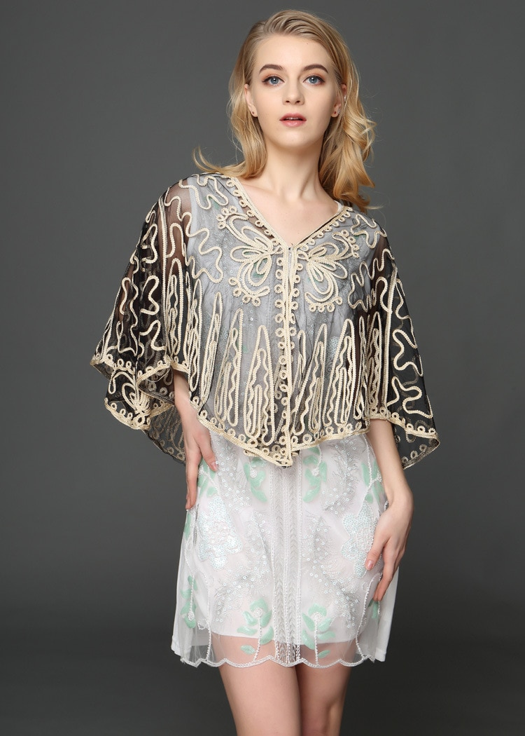 Women's Embroidered Sheer Cape Jacket